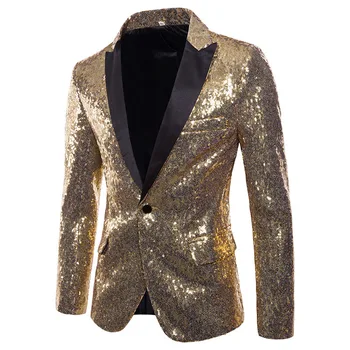 Shiny Sequin Glitter Blazer Club Costume for Party Slim Dresses Shawl Collar Wedding Party Blazer Jacket for Men