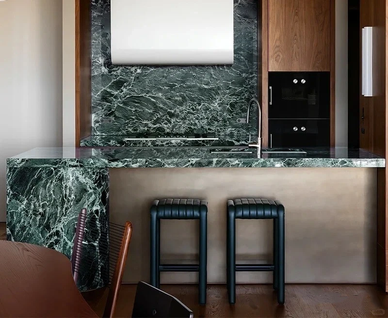 Elegant Dark Green Marble Kitchen Island Countertop - Ideal Green ...