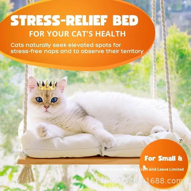 In Stock Eco-Friendly Solid Pattern Wooden Pet Hammock with Suction Cups Single Layer Balcony Cat Swing Mat Can Be Hung-Pet Beds