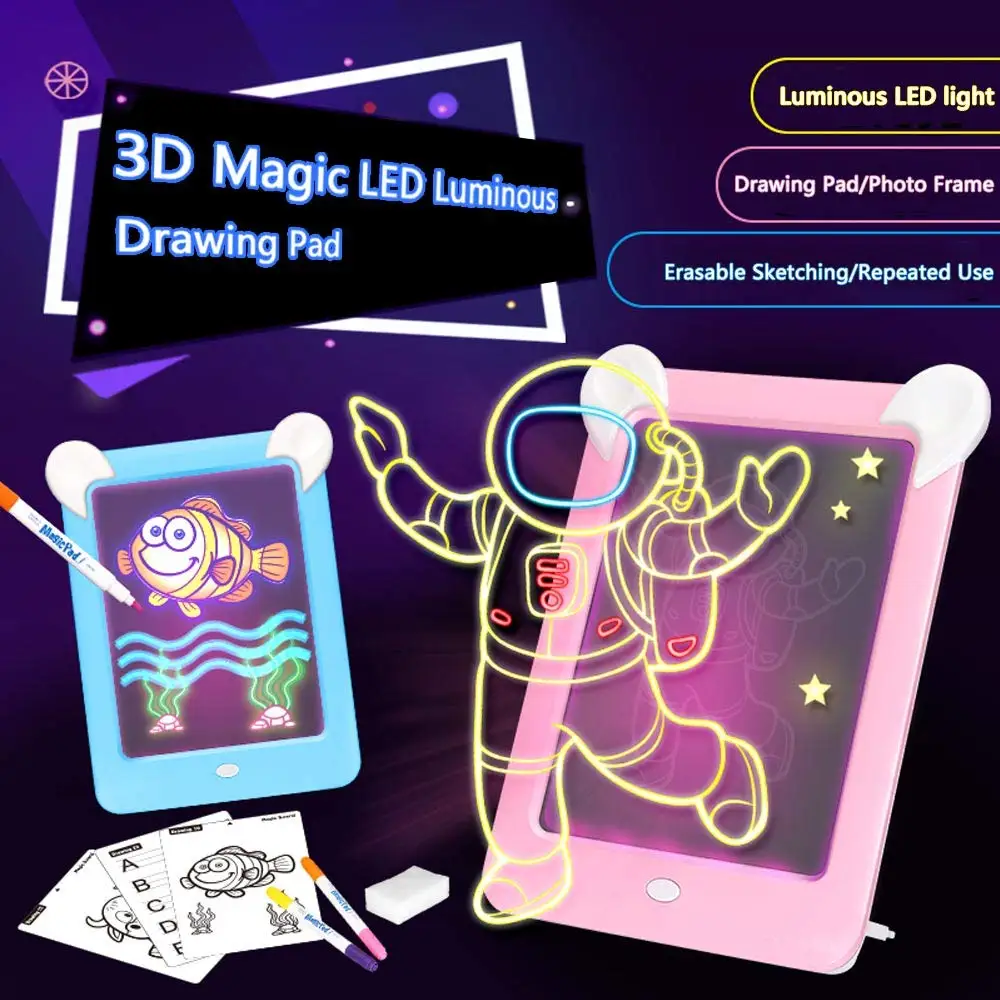 Ontel Deluxe Bonus Magic Pad Light Up LED Drawing Tablet which Includes 4 Dual Side Markets, Fun Guide 42 Stencils, Glow Boost Card, Dry Eraser and
