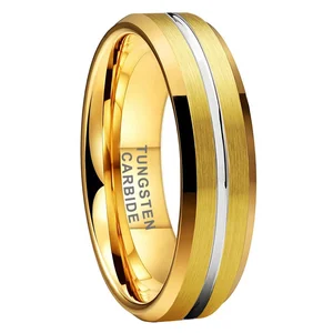 Coolstyle Jewelry 6mm Wholesale Beveled Brushed Gold Plated Tungsten Carbide Ring for Men Women Fashion Engagement Wedding Band