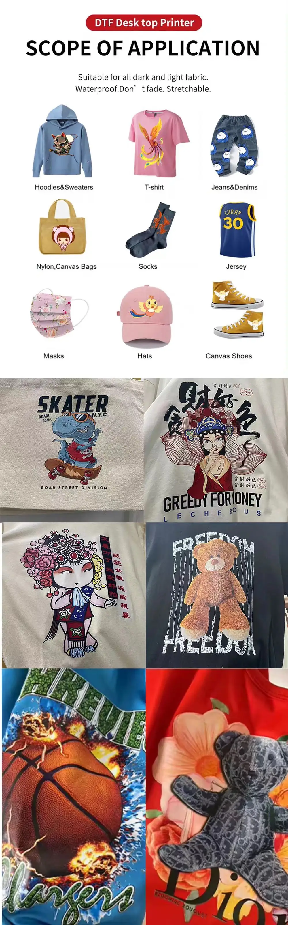 New Small Business T-shirt DTF Pet Film Transfers Designs Ready to Press Machine 13-inch A3 DTF Printer XP600 Any Textile 1 Year factory