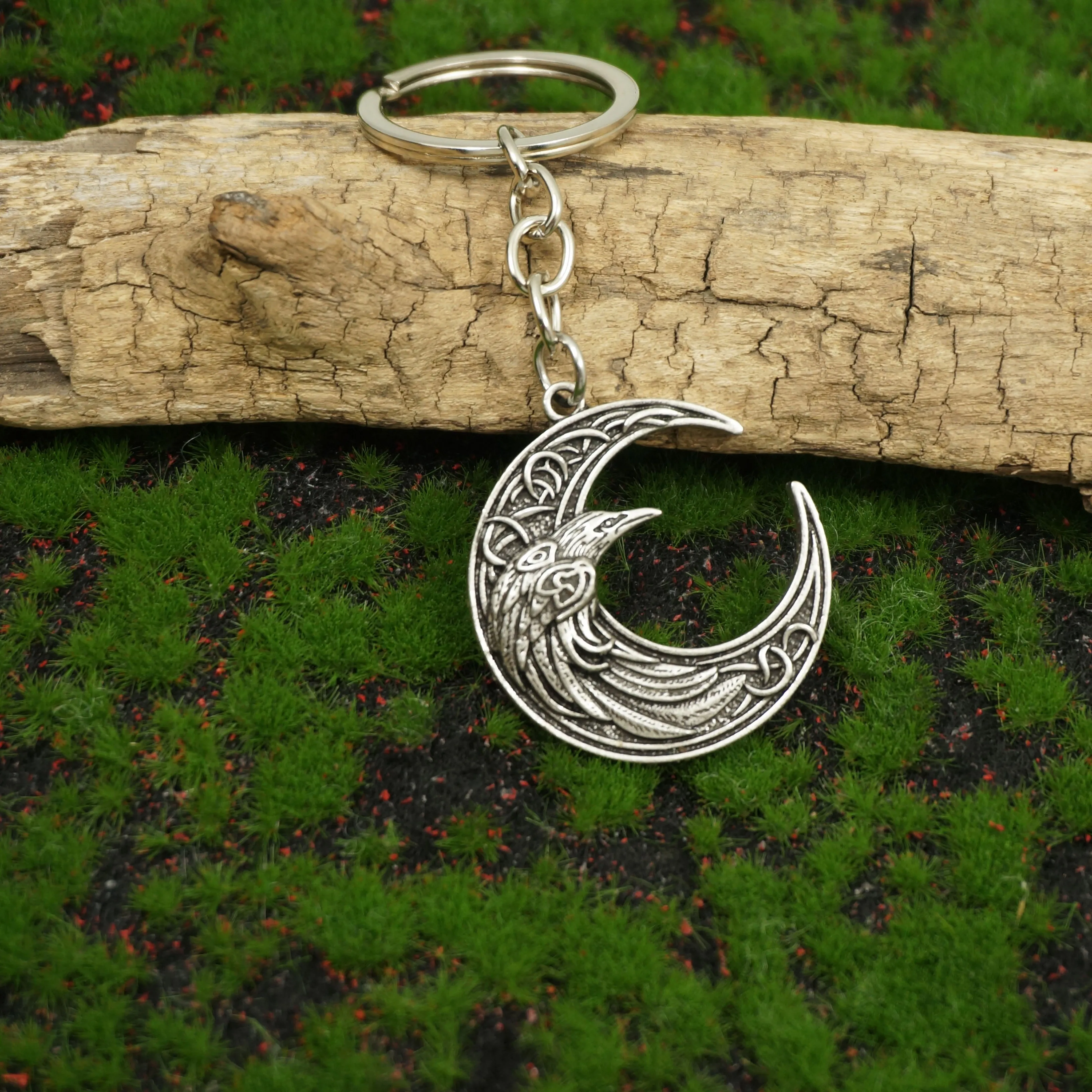 Norse Viking Antique Silver Gothic Moon Keychain Jewelry