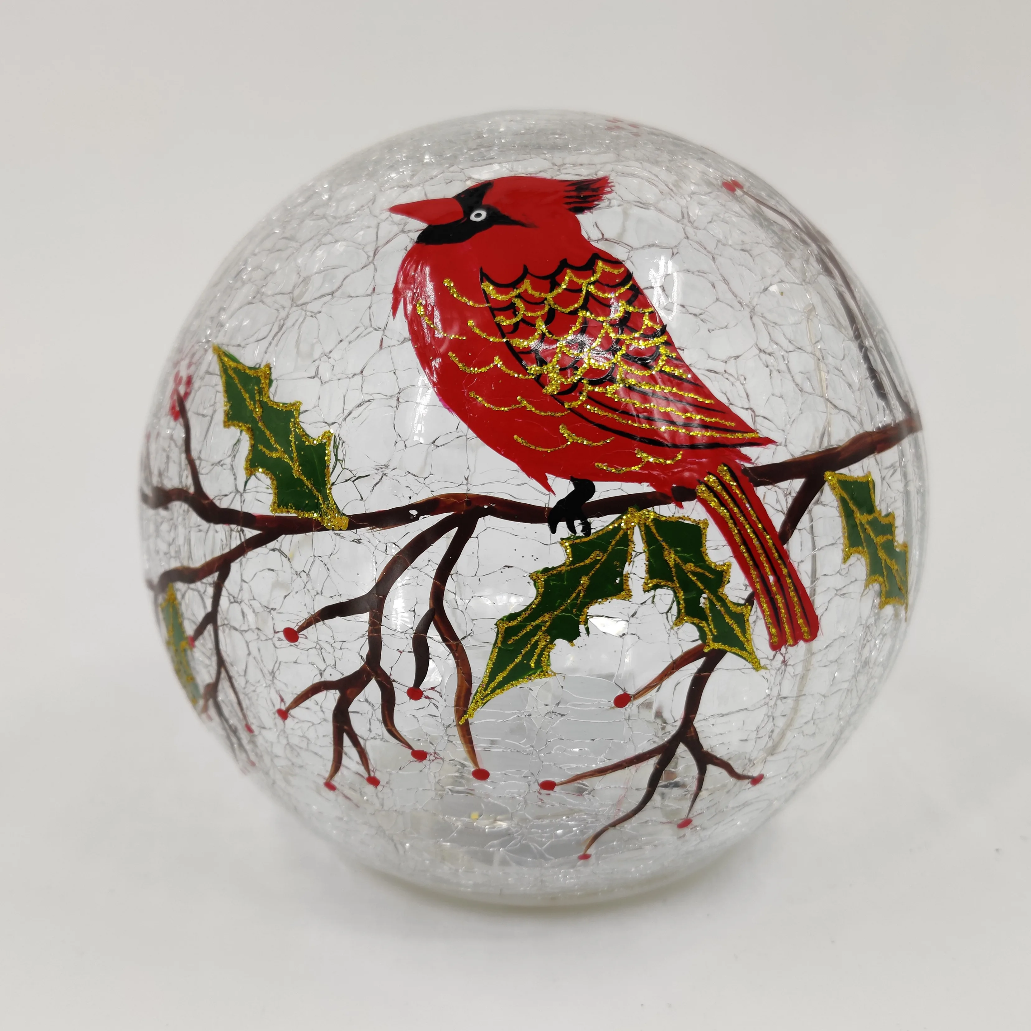 Wholesale Crackle Glass Ball Lights Cardinal Bird Pattern Table Lamps Battery Powered LED Night Light For Party Birthday