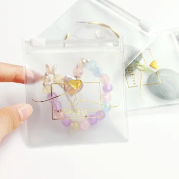 Custom frosted pvc plastic zipper bag with gold foil logo for jewelry big earring bracelet packaging luxury pouch