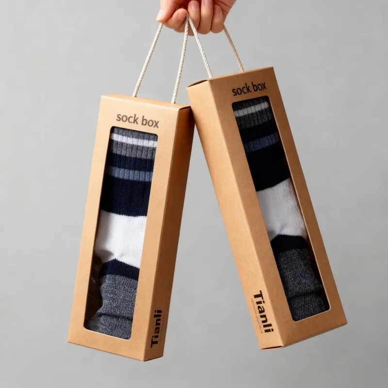 Caixa para Meias com Janela e Impressão Digital, Caixa Dobrável Personalizável para Roupas Íntimas, Caixa Biodegradável para Meias e Acessórios Íntimos