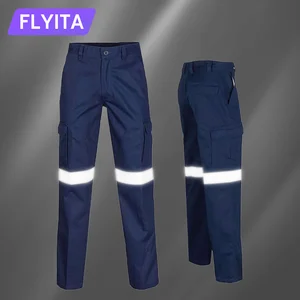 Custom Logo Reflective Strips Workwear Security Worker Cargo Pants Construction Industrial Cotton Hi Vis Safety Work Trousers