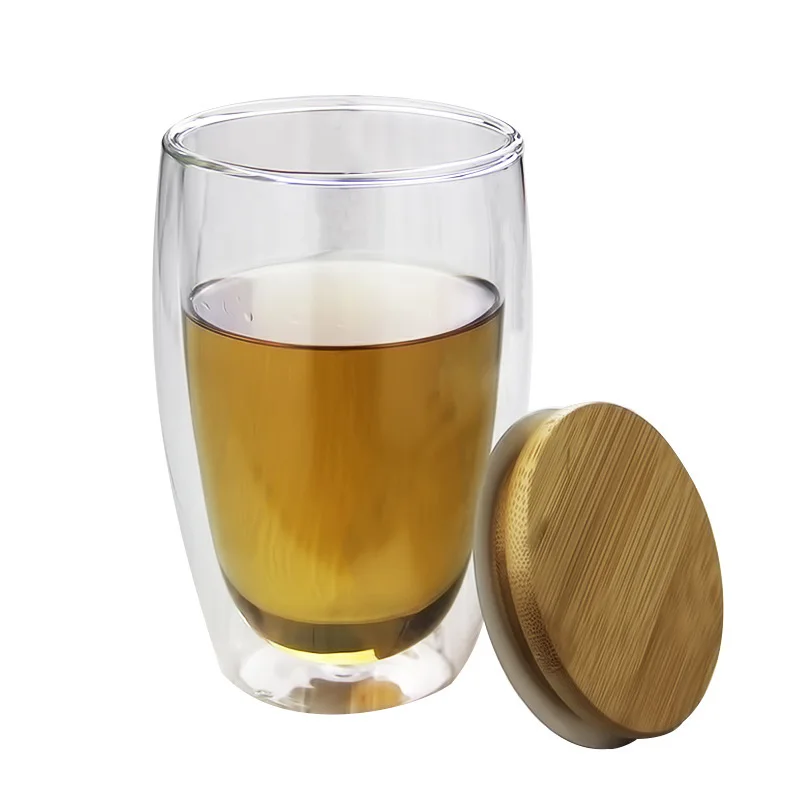 Hot Sale Custom 250ml 350ml 450ml Transparent High Borosilicate Double Wall  Glass Coffee Cup with Lid