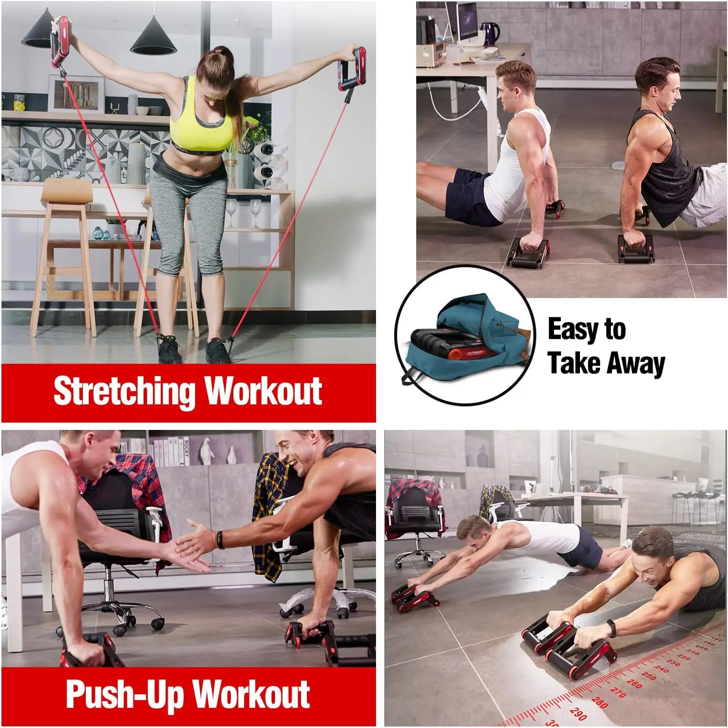 oemmuscle roller wheel push up bars core strength abdominal trainer with knee pad home gym fitness equipment-1