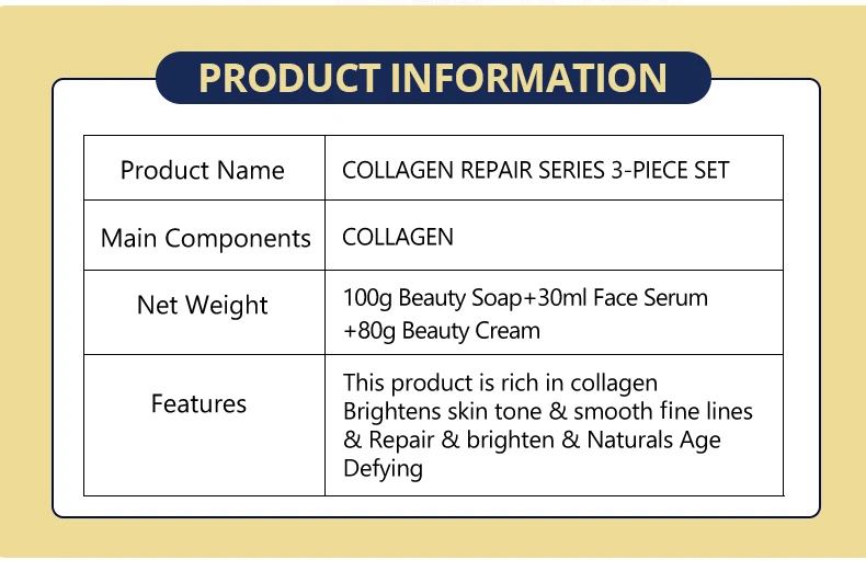 Disaar New Product 100% Pure Collagen Skin Care Products Cream Serum Soap Whitening Anti-wrinkle Anti-aging Set Custom Logo