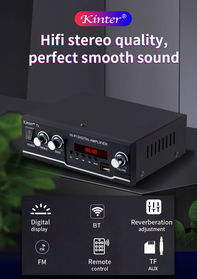 Kinter SMA40BT 2 x 25 Watt Stereo Mixing Amplifier Bluetooth Karaoke PA FM Radio/USB/TF/AUX/MP3 1/4 Microphone Input with Remote Control 