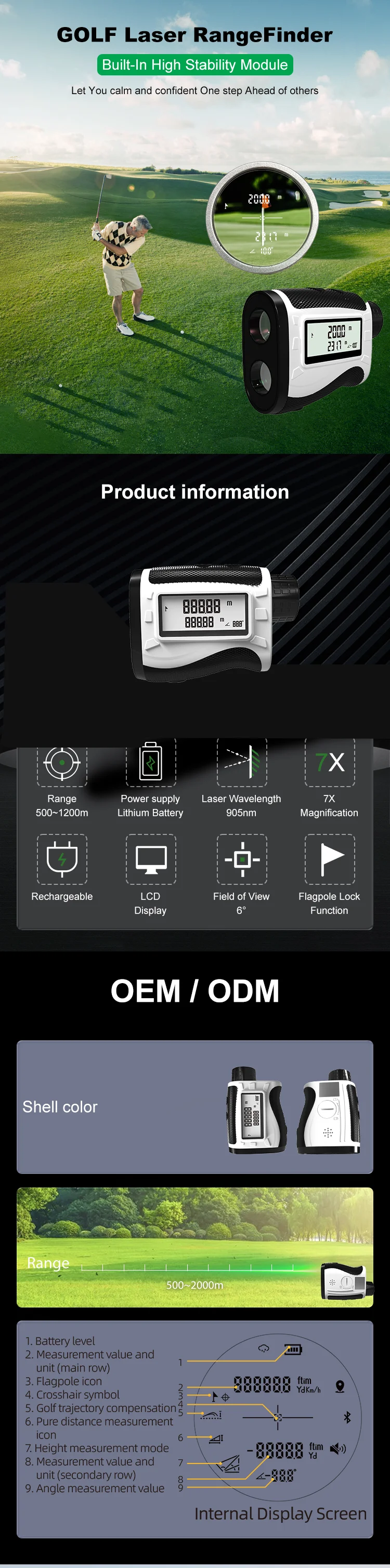 Digital OEM Range Finder LCD Display 905nm Hunting Golf GPS Rangefinder Strength Meter Wholesale  Mini Golf Rangefinder
