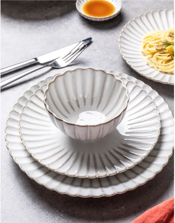 Ceramic Plate Dinner Tableware Eco-Friendly 6 8 10 Inch Bowl Coffee Mug Porcelain Dessert and Cake Plate Serving Set