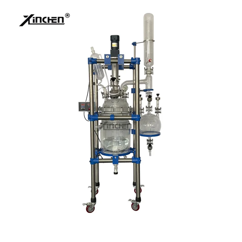 XINCHEN 50l Glass Reactor Lab,Jacketed Glass Reactor, Reflux Distiller Glass Reactor
