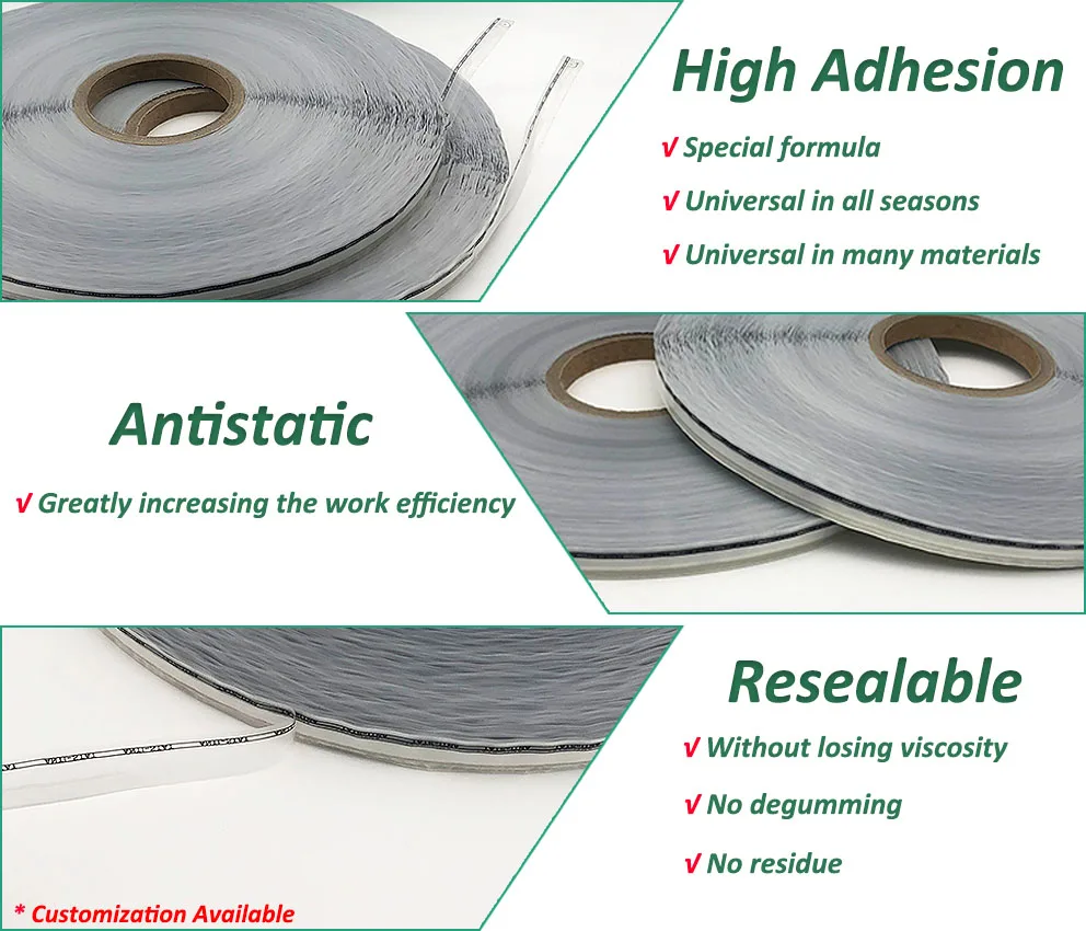 7mm Glue Antistatic Bopp Film Resealable Bag Sealing Tape with Red Liner Printing for Ldpe Polybag supplier