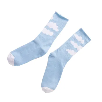 Custom Fashion High Quality Breathable Soft Cotton Women Nice Cloud Blue Socks