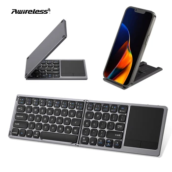 Black Foldable Bt Wireless Folding Bluetooth Keyboard Qwerty Layout 