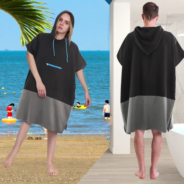 One Zipper Microfiber Surf Beach Wetsuit Changing Poncho Towel for Bath Robe ...