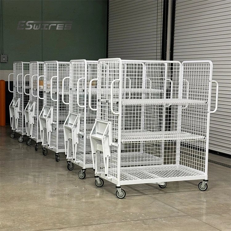 New Product High Quality Customized Galvanized Metal Steel Portable Pack Pick Trolleys with Wire Shelves Hitch Tow bar
