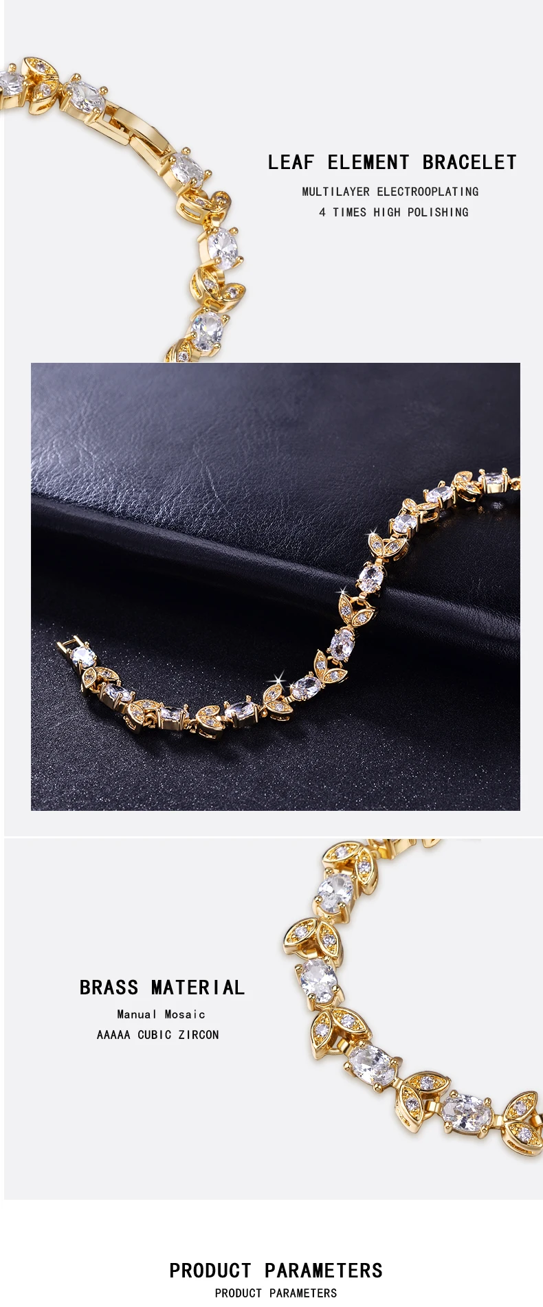 Luxury Leaf Bracelet Women Brass Cubic Zirconia  Female Wedding Jewelry Accessories Christmas Gift