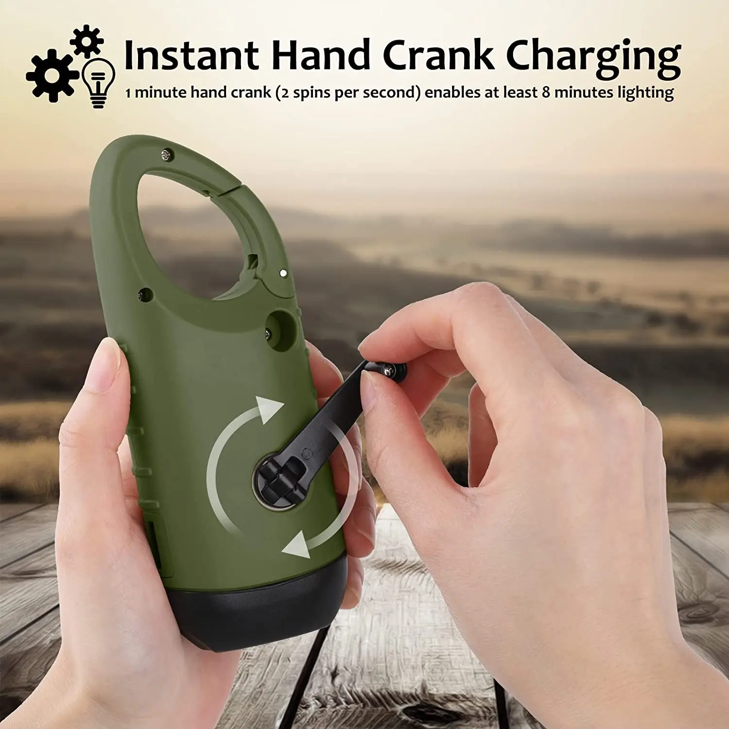 Hand Crank Solar Dynamo Flashlight Rechargeable Output Emergency LED Mini Keychain Snap Clip Backpack Flashlight Outdoor Camping details