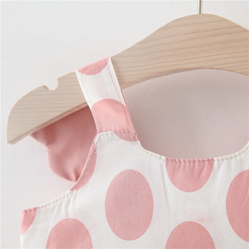 Summer new girls big dot wings princess dress send hat beach skirt