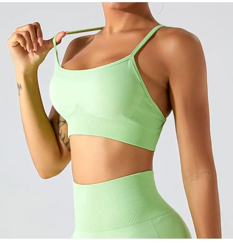 Custom logo Seamless Ropa Deportiva Crop Top Sujetadores Deportivos Push up  High Support Fitness Women Yoga Sports Cross Bra Top