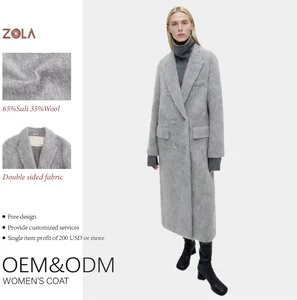 Customized Elegant Wool Blending Alpaca Long Suri Coat for Women Winter Double Breasted