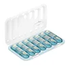 21-compartment pillbox [transparent blue English label]