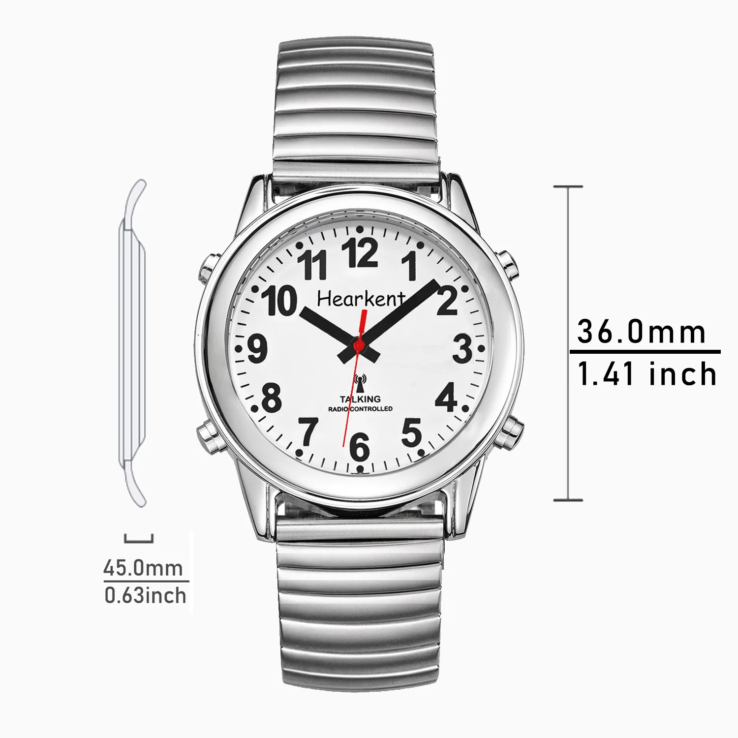 Hearkent Atomic American English Talking Watch Stainless Steel Stretch Band  Best Gift for Senior,Visually Impaired or Blind People 