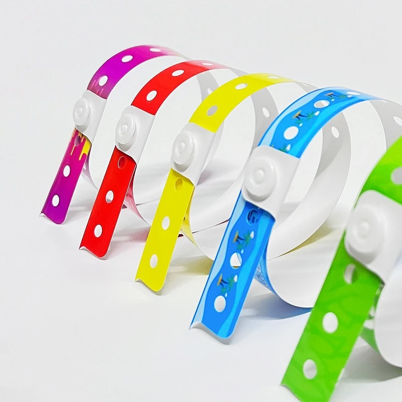 Factory Disposable Custom PVC Vinyl Bracelet Bar Code Theme Amusement Park Paper Admission Ticket Waterproof L Shaped Wristband
