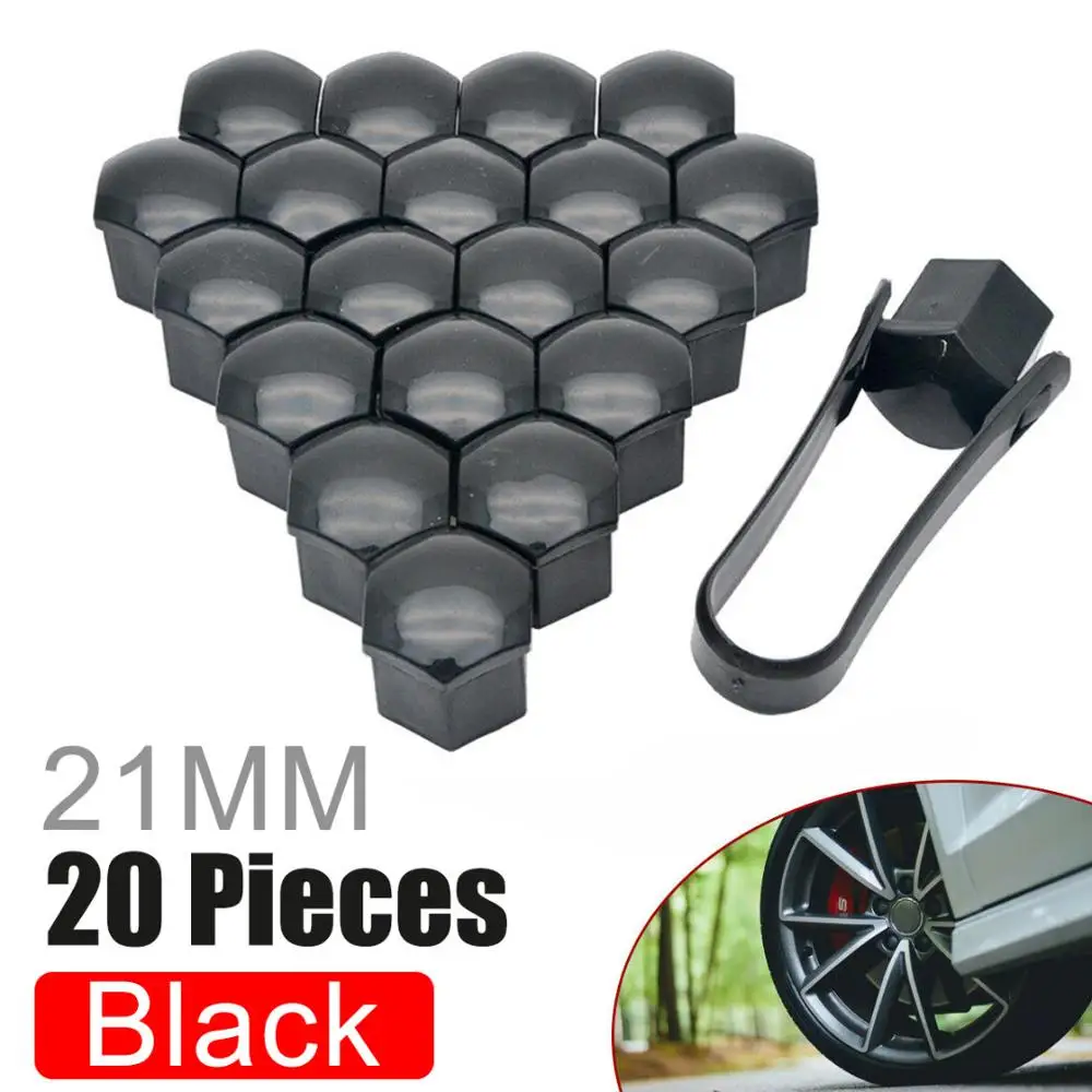 PUL 20x Gloss Black Alloy Wheel Nut Bolt Covers, 17mm ID, Universal Fit, UK