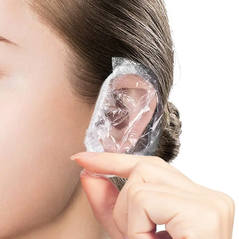 Hubei Haixin Clear Disposable Plastic Shower Ear Protectors Waterproof Ear Covers Shower Caps for Hair Dye Bathing
