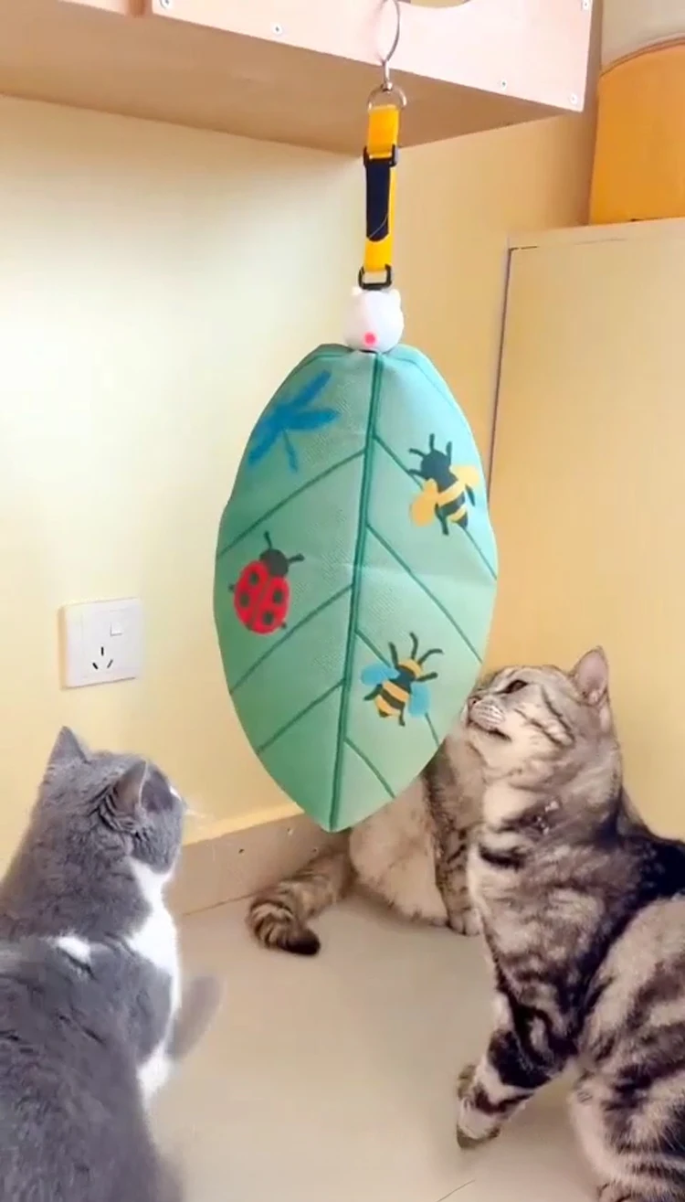 New Leaf Shaped USB Rechargeable Smart Cat Toy with Lanyard Retractable Feather Anti Boredom Pet Products factory