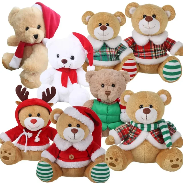 Various Style Custom Made Christmas Teddy Bear Oem Plush Teddy Bear With Santa Clothing