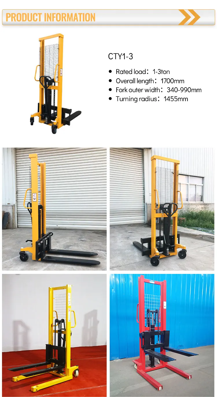 Hand Hydraulic Lift Pallet Stacker Forklift 1ton 1.5 Ton Monta Carga Manual Apilador Manual