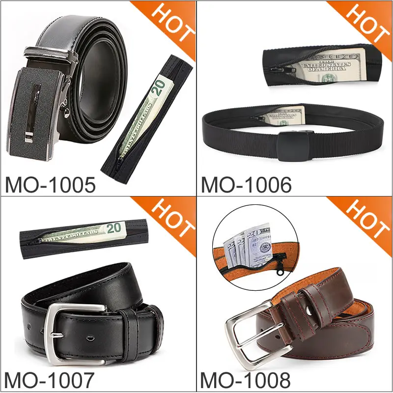 Fast Delivery Automatic Sliding Custom Hidden Zipper Money Belt Genuine Leather Ratchet Belts for Men