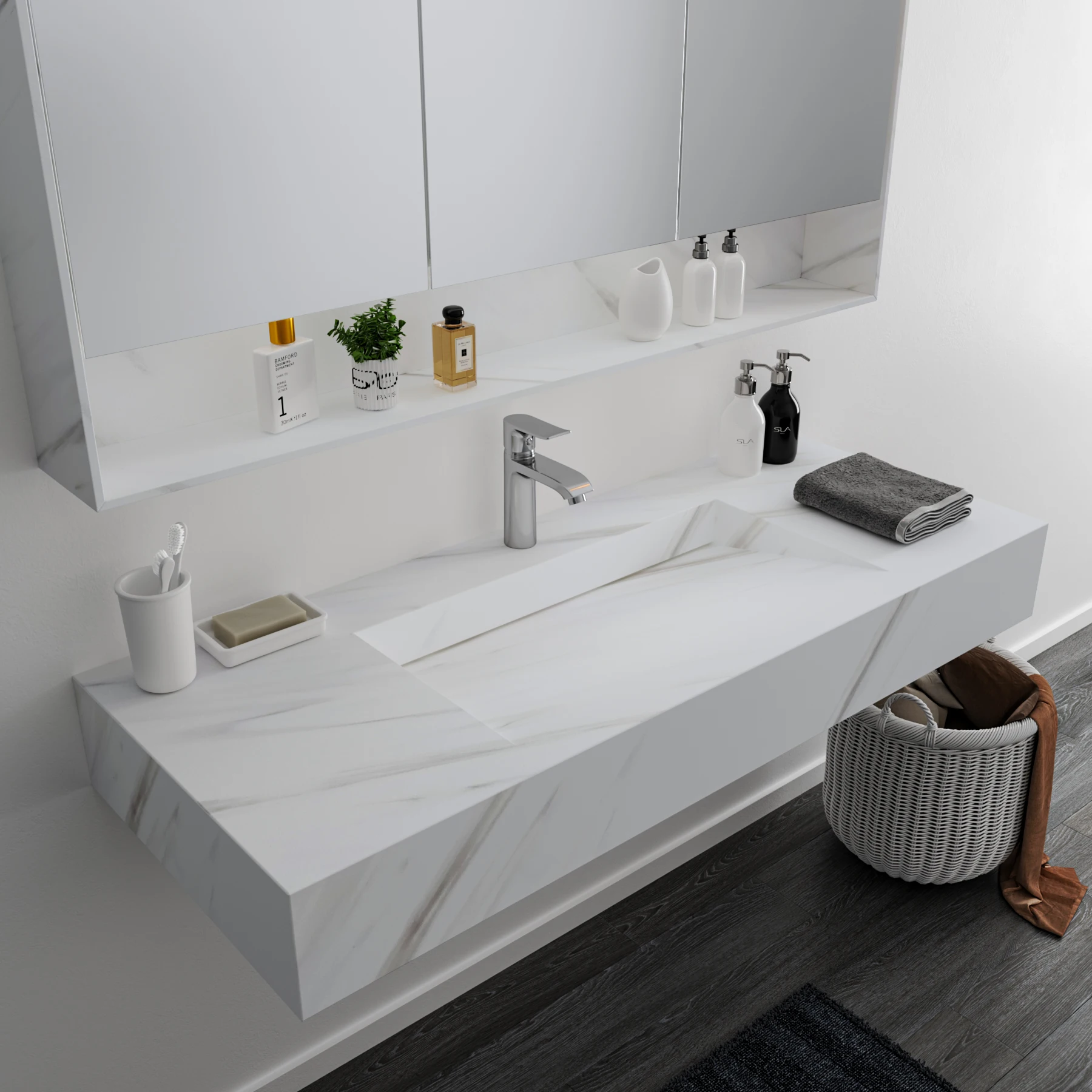 Solid Surface Modern Wall Furniture Counter Top Hand Wash Basin