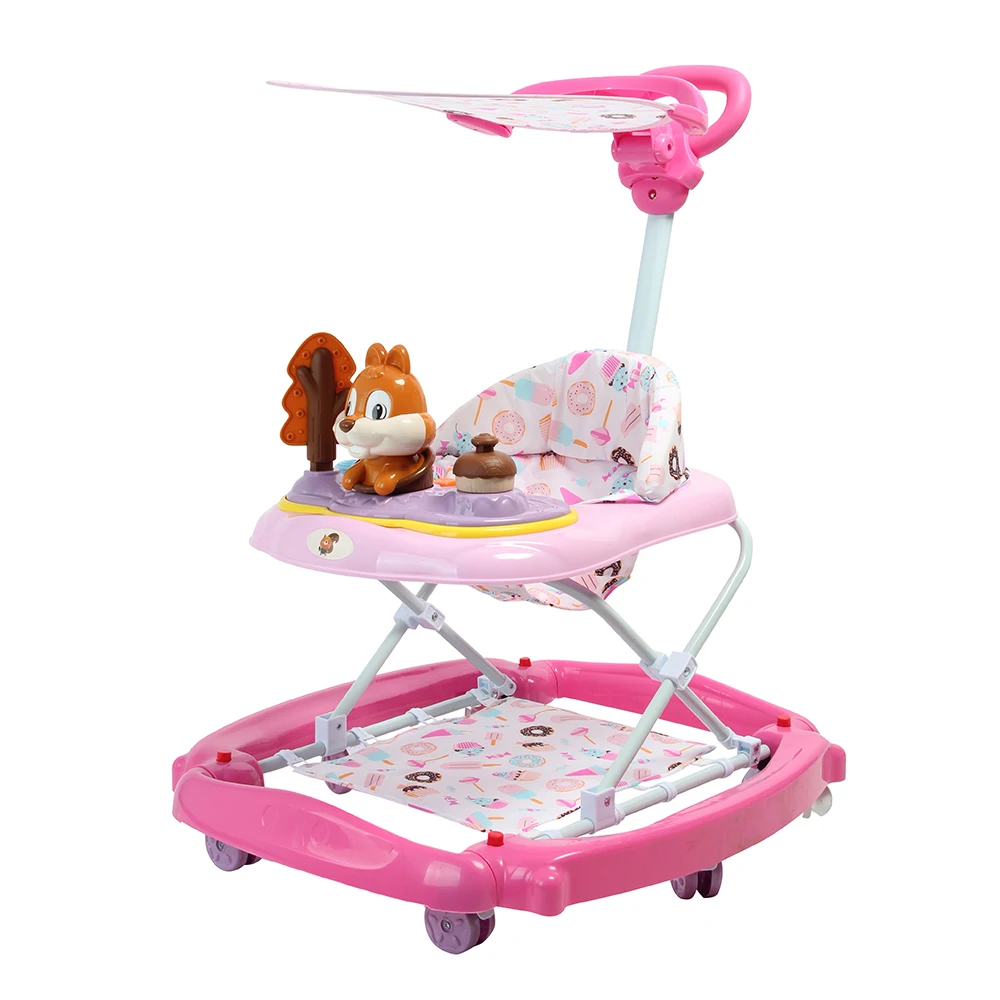 Factory  3 in 1 Multifunctional Cartoon Collapsible Rocker Baby Walker with Canopy