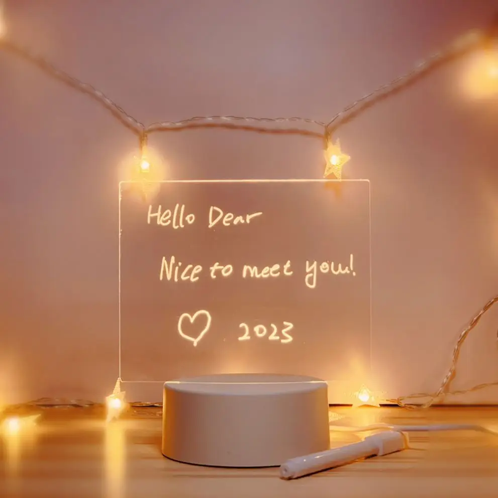 Creative Desktop Acrylic Message Board Light Led Note Memo Board Transparent Whiteboard Luminous Whiteboard for Decoration