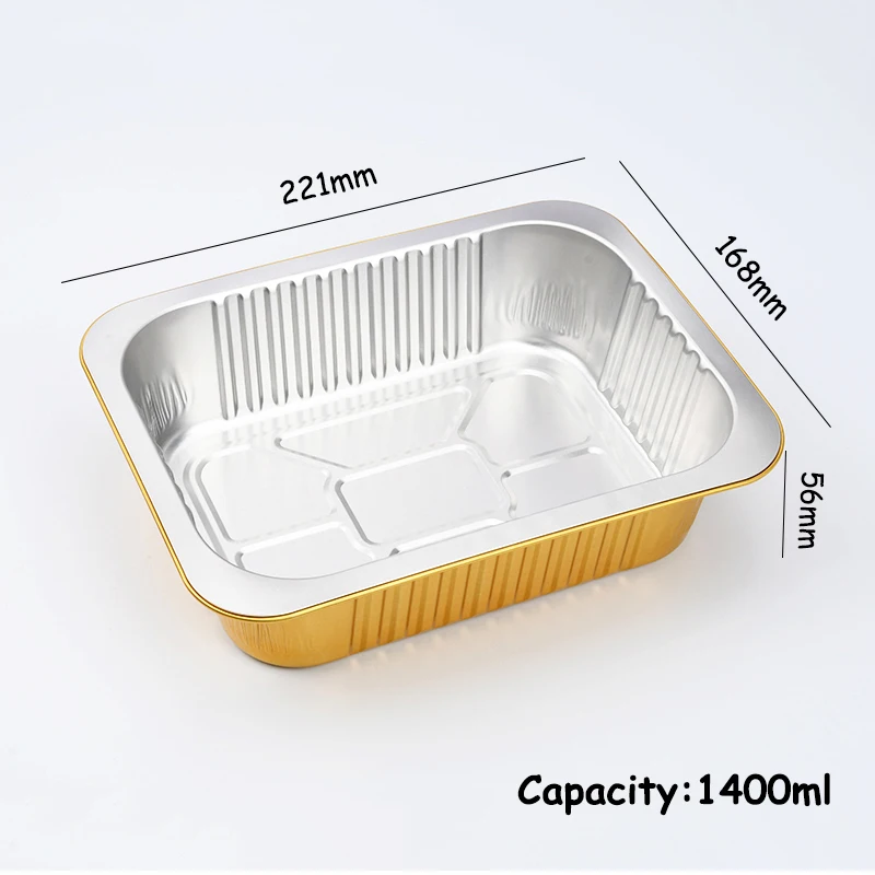 Smooth Wall Gold Disposable Tin Foil Packaging Tray Fast Food