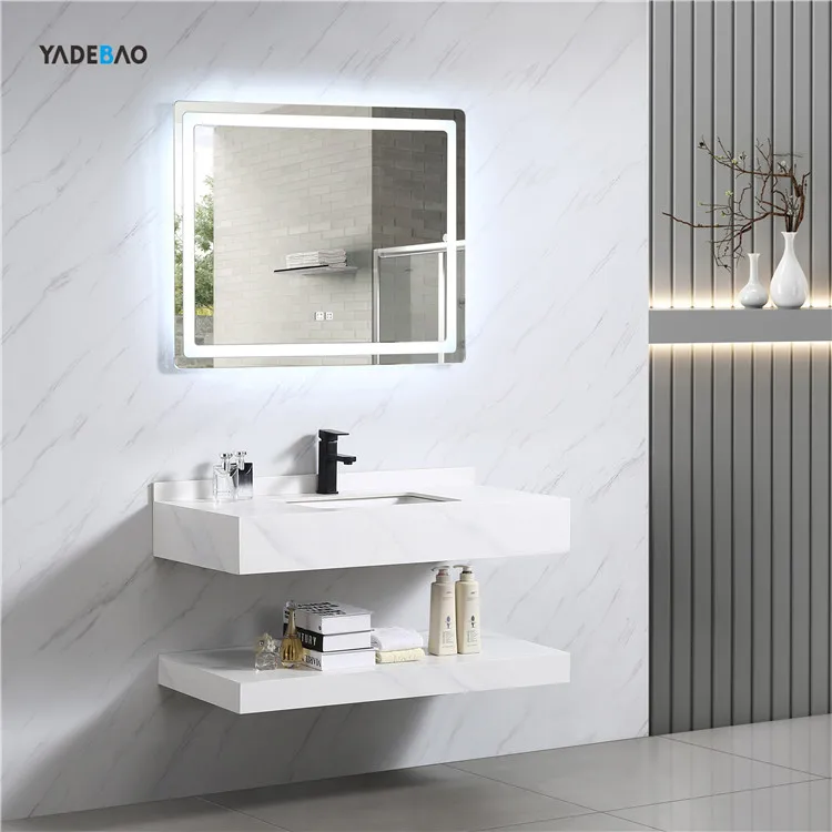 European Luxury Bathroom Furniture Marble Pattern Solid Surface Wall Mounted Cabinet Wash Basin Bathroom Vanity Marble Sink
