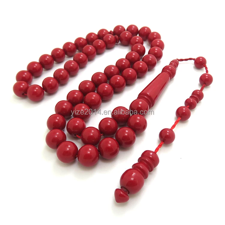 Latest Design Resin Red Coral Color Necklaces Muslim Rosary Beads Size 10mm Subha Tesbih Beads Islamic Rosary Prayer Bead