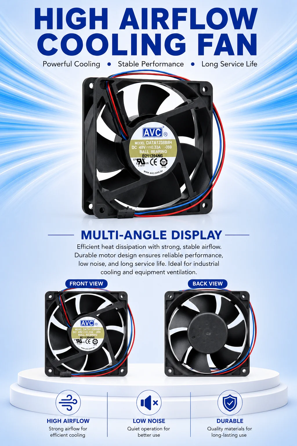 Axial Flow Fan, AVC, DATA1238B8H, 48V, 0.33A - detail 6
