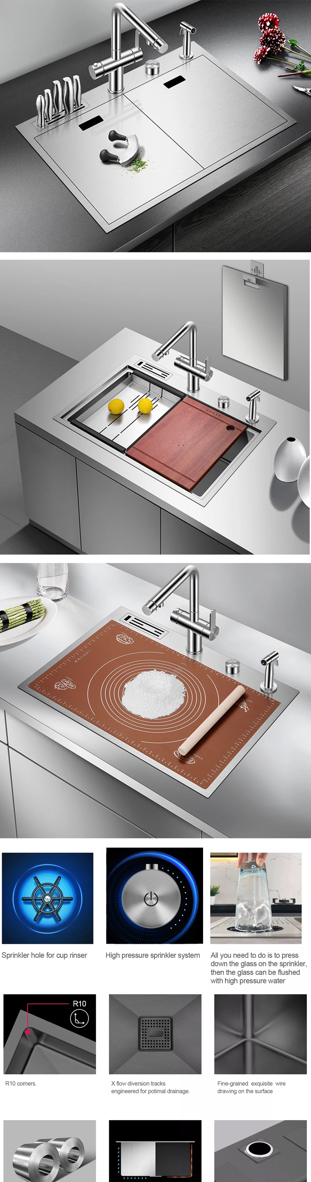 Hidden Kitchen Sink Single Bowl Under Sink With Cover 304 Stainless