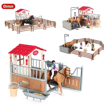 Oenux Wholesale Farm Animals Toy Lovably Farm Horse Stable Club Set Farmer Action Figures Model Xmas Birthday Gift