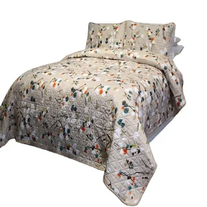 New Design Embroidery Bedding Quilt Set Embroidery Floral Microfiber Quilt Set Full king Queen Size Bedspread Sets