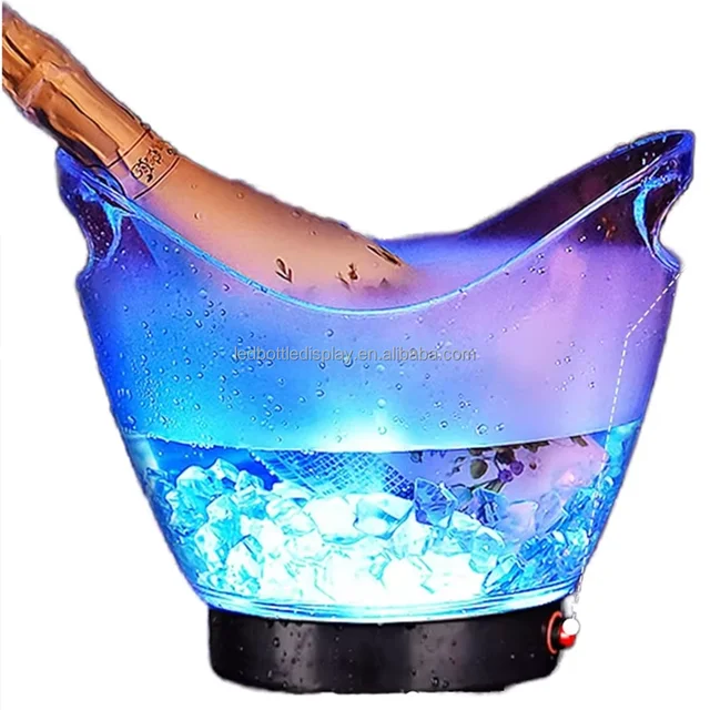 Source Factory Custom Logo Nightclub Restaurant Bar Acrylic Plastic Mini Boat Shape Printed Led Ice Bucket for VIP Service