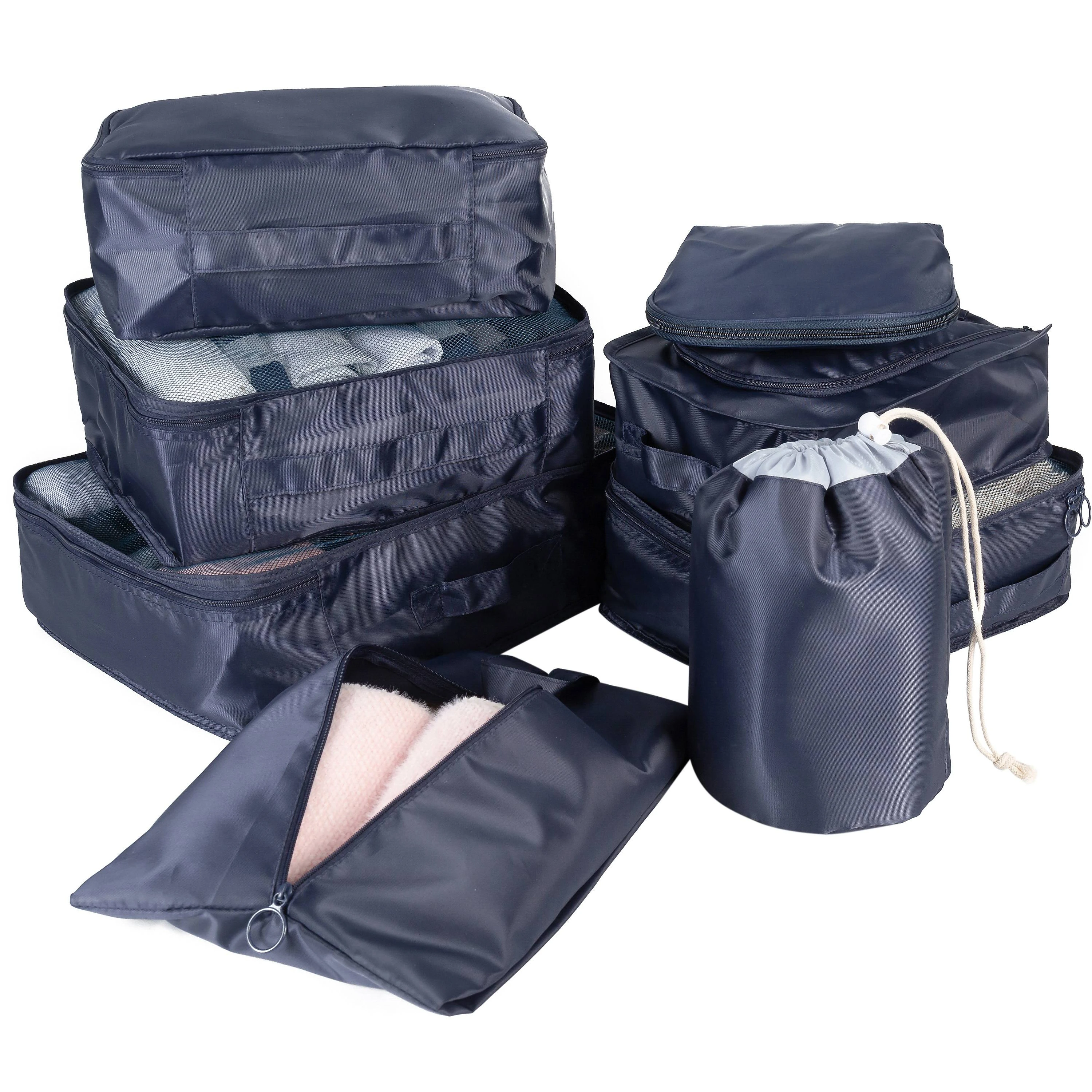 Travel Luggage Packing Organizers 8Pcs compression Packing Cubes with Shoe Bag and Toiletry Bag