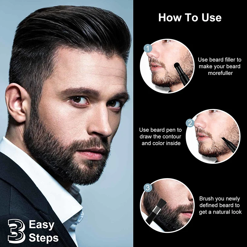 Beard Pencil Filler Waterproof Long Lasting Coverage & Natural Finish ...